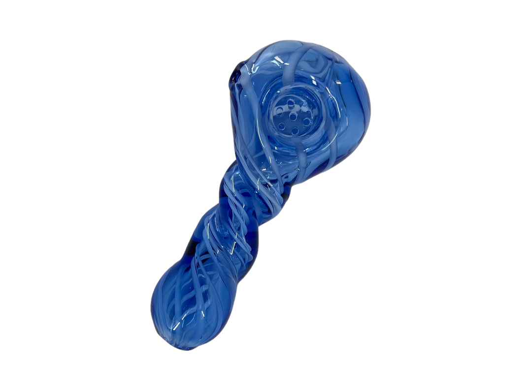 4 1/4 Inch Colorful Twisted Line Style Hand Pipe with Built-in Honeycomb Screens Variety Colors | Head Spoon Pipe